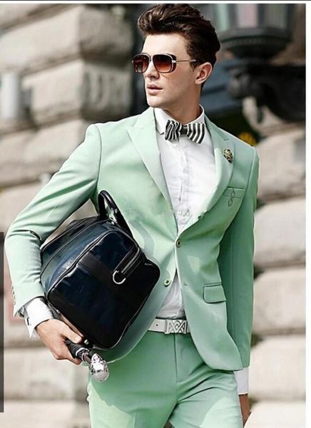 

new fantastic side vent two buttons mint green wedding groom tuxedos peak lapel groomsmen mens dinner blazer suits jacketpantst7326980, Black;gray
