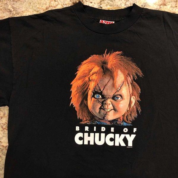 

ausmss treasure house horror movie print ghost doll retro american short sleeve t-shirt men's and women's plus size fashion, White