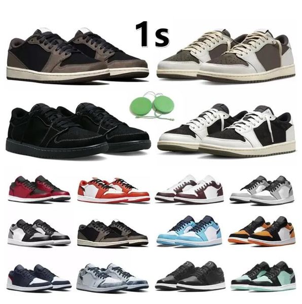 

1 1s low men women basketball shoes olive reverse dark mocha fragment white tan camo wolf grey paint drip royal cyber bred shadow toe mens t, Black
