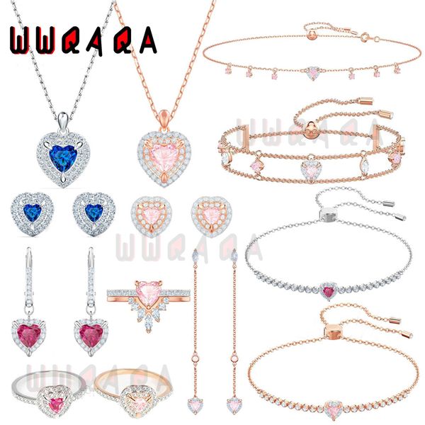 

necklace swa1 1 fashion jewelry simple charm red blue love crystal heart pendant necklace earring bracelet set romantic gift, Silver