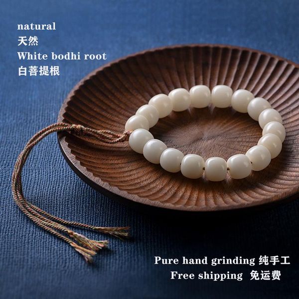 

bangle original white jade bodhi root old type barrel beads hand string men women bracelet text play buddha seed bangle, Black