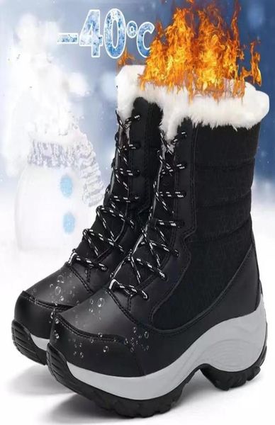 

boots women ankle waterproof winter shoes snow platform keep warm ankle with thick fur heels mujer 2211154260482, Black