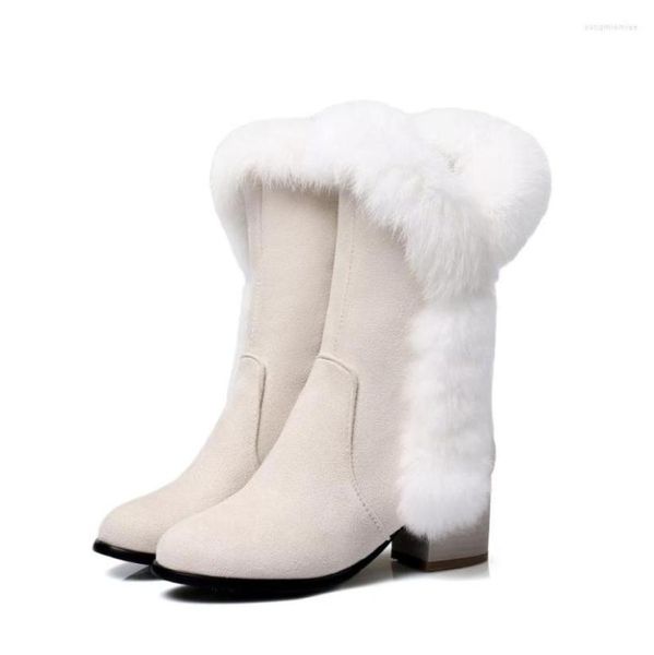 

boots big size round head ma39am coarse heel short tube warm real fur comfortable side zipper4690074, Black