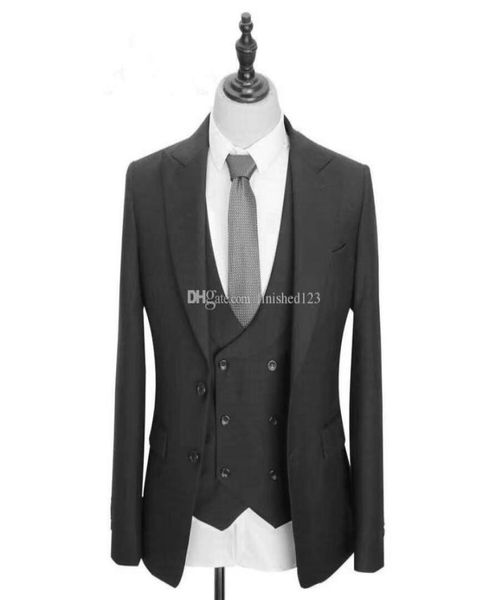 

new classic style two buttons black wedding groom tuxedos peak lapel groomsmen men suits prom blazer jacketpantsvesttie 1986818485, Black;gray