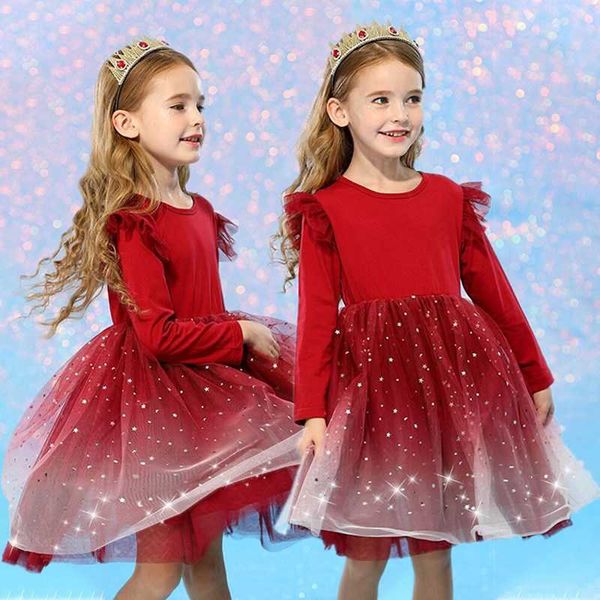

girl's dresses baby girls' christmas princess party long sleeve children's clothing autumn winter dress g220523, Red;yellow
