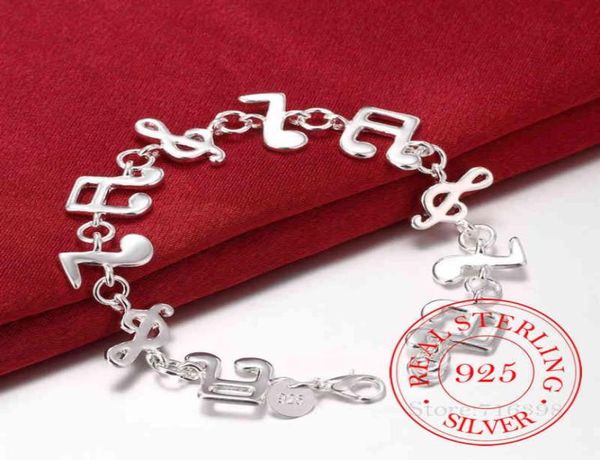 

925 sterling silver bracelet for women music note chain bracelets bangle wristband wedding bridal jewelry joyas de plata 9257328302, Golden;silver