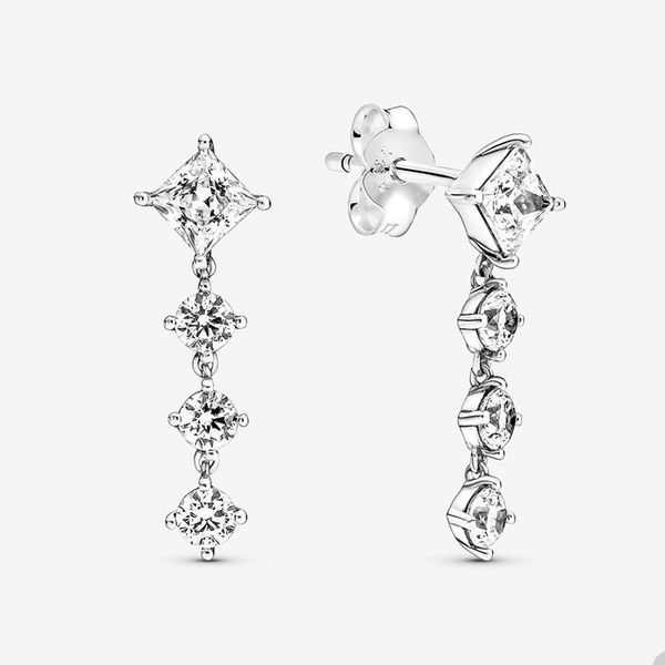 

sparkling round and square drop earrings for pandora real sterling silver party earring designer jewelry for women crystal diamond luxury ea
