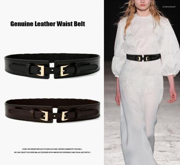 

belts women39s genuine leather waist belt wide elastic dress stretch waistband with metal interlock buckle1516626, Black;brown