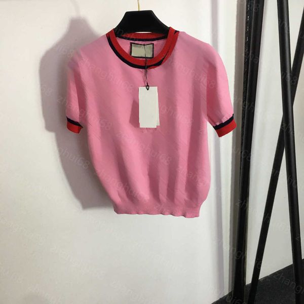 

23ss womens designer clothing womens knits hollowed out gg letter-patchwork color crewneck short-sleeved sweater womens clothes, White