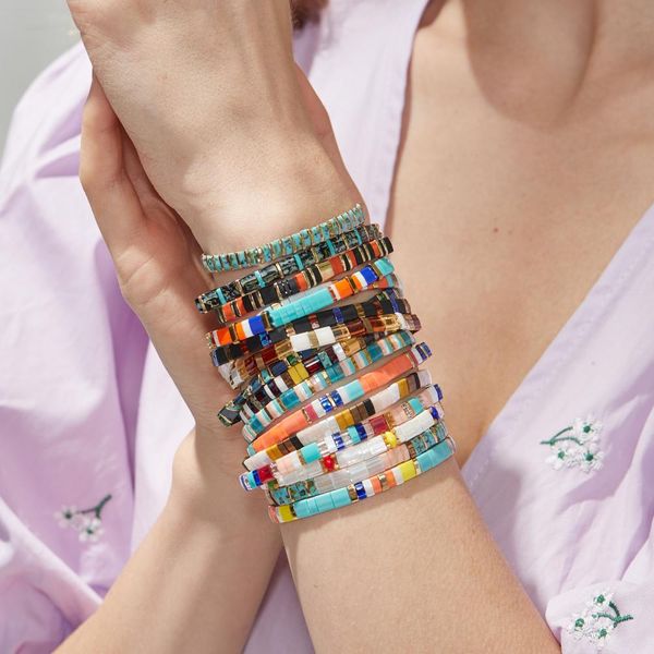 

bangle zmzy 5pcs random mixed boho bracelet for women miyuki tila bracelets glass beads pulseras mujer moda new handmade jewelry, Black