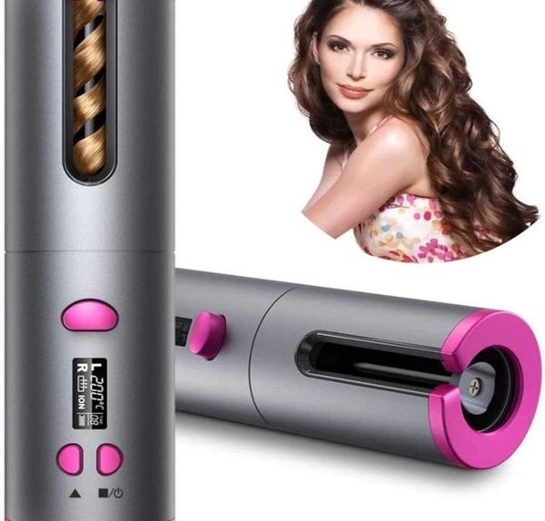 

cordless automatic rotating hair curler usb rechargeable curling iron led display temperature adjustable styling tool wave styer 26105678