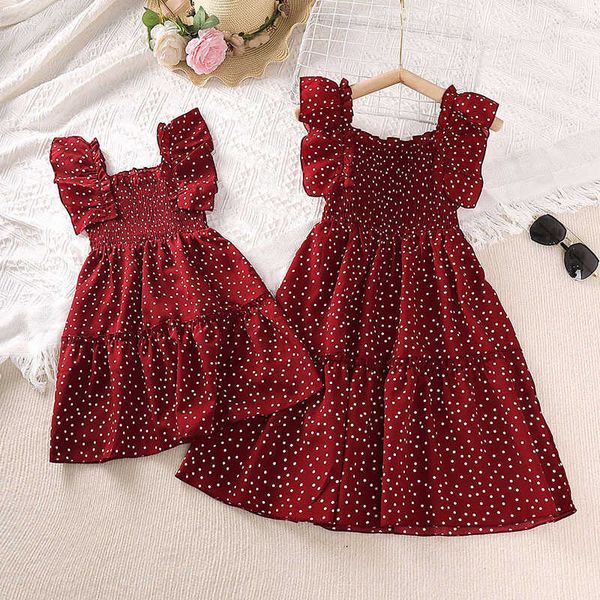 

girl's dresses girls' casual printed new lace sleeves dot summer fashion girls' dress children aged 4 to 12 g220523, Red;yellow