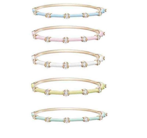 

inner 5860mm gold color pastel enamel band clear cz summer colorful fashion women girl new bangle bracelet8821335, Golden;silver