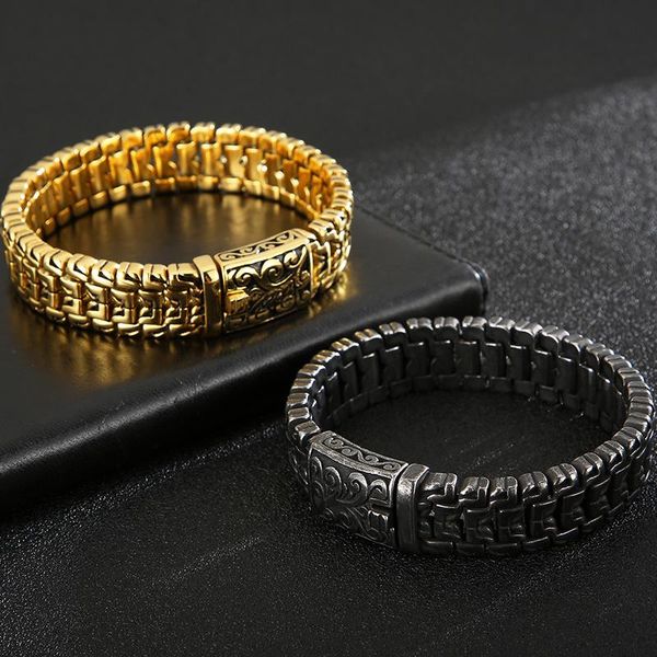 

bangle gold plated solid stainless steel men's bracelets man bracelet new arrival handles on hand strap jewellery accessories wholesale, Black