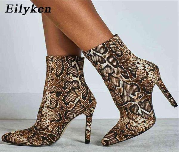 

eilyken 2022 new leopard grain serpentine boots women high heel boot pointed toe zip shoes female ankle boots size 41 427192870, Black