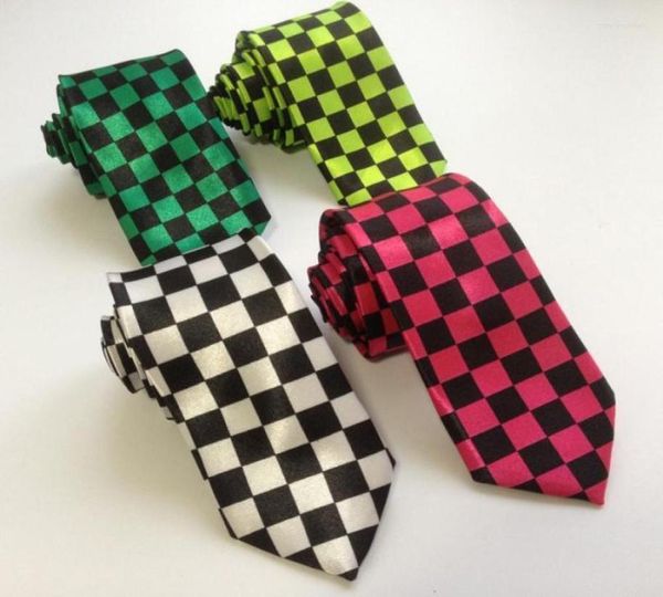 

bow ties 5cm young men narrow tie satin printed necktie with checkers plaidsbow emel227291070, Black;gray