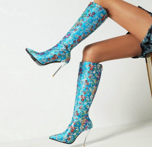 

boots 2022 women knee high thin heel pointed toe ladies calf microfiber flower dress women39s plus size 436995356, Black