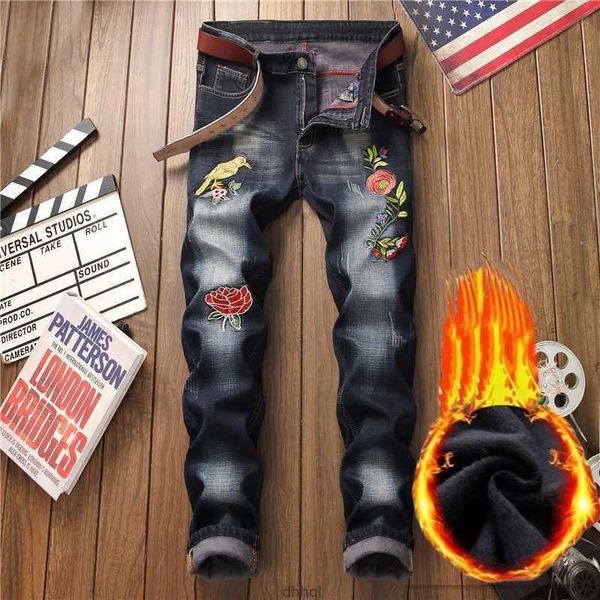 

denim designer hole jeans ripped for men size 28-38 40 autumn winter plus velvet hip hop punk streetwear trousers73yg2v8a, Blue