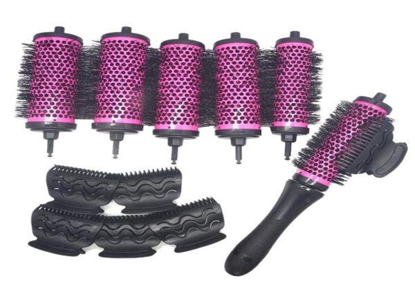 

hair brushes 6pcsset 3 sizes detachable handle roller brush with positioning clips aluminum ceramic barrel curler comb dresser 222036521, Silver
