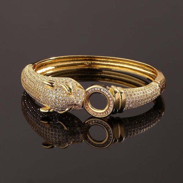 

bangle new fashion hip hop exaggerated jewelry copper inlaid cubic zirconia luxury leopard niche design bracelet party holiday gift, Black