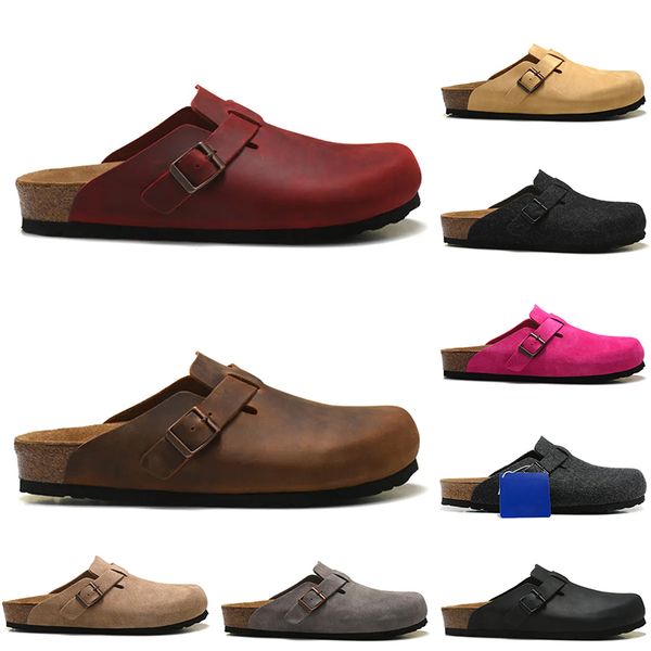 

boston clogs outdoor autumn winter designer fashion womens mens slippers oiled leather bag head pull suede cork sliders platform luxury casu, Black