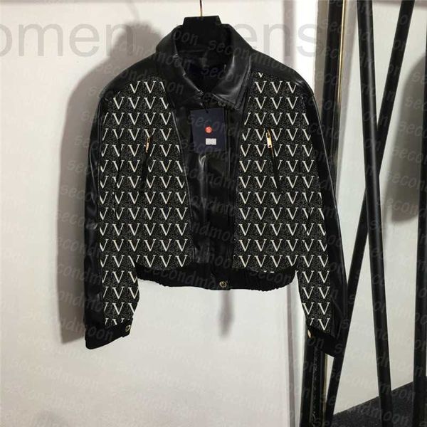 

women's jackets designer jacquard leather jacketdesigner fashion jacket long sleeve short autumn winter outerwear 3x4m, Black;brown