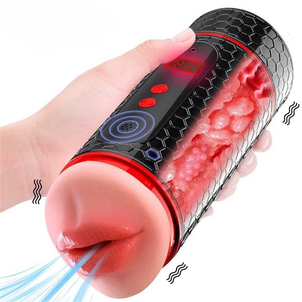 

automatic sucking male masturbation cup double channel vagina mouth timing training digital screen men masturbator vibration 50% online sale