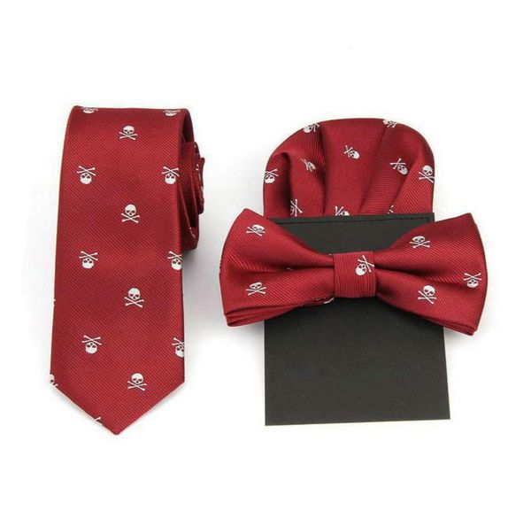 

3pcs 2020 men jacquard skinny neck 6cm groom wedding party bowtie skull necktie pocket square handkerchief hanky bow tie set4381830, Blue;purple