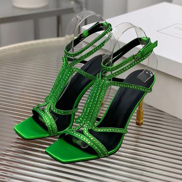 

moneta suede and crystal sandals satin metal heel square toes stiletto heel party dress shoes luxury designer ladies high heels 10cm crystal, Black