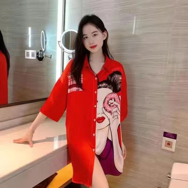 

n pajamas for women, ice silk breathable summer shirt skirt for women, loose fit for pregnant women, new home wear for outerwear