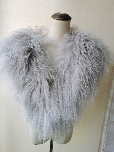 

women real mongolian lamb fur scarf shawl wraps winter warm cape grey, Blue;gray