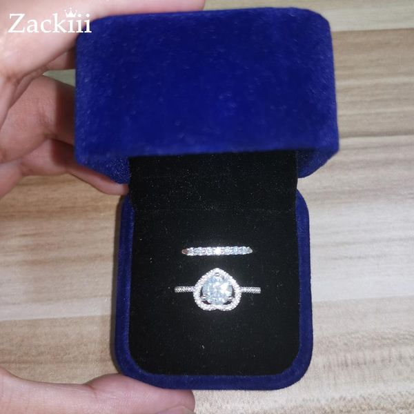 

rings real moissanite heart engagement ring 2 pcs bridal set 14k white gold plated sterling silver diamond wedding ring jewelry sets, Slivery;golden