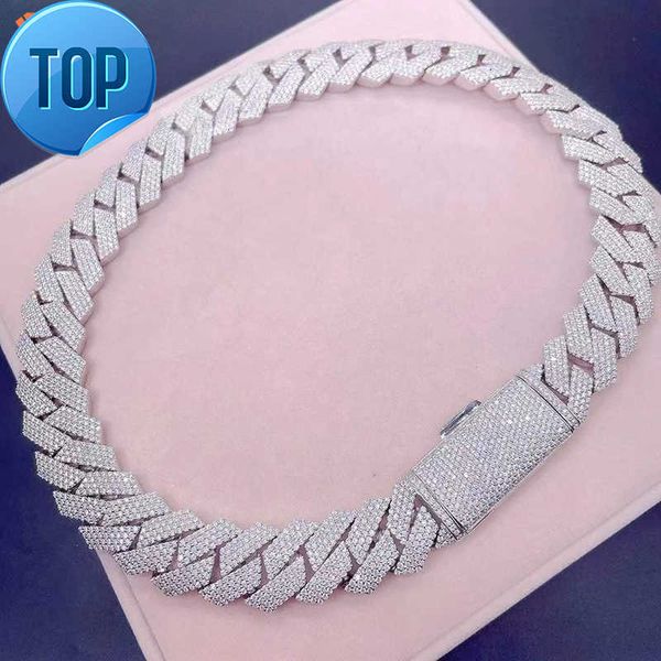 

cuban fashion jewelry necklaces bracelet flawless vvs moissanite hip-hop fashion personality 18mm cuban chain, Silver
