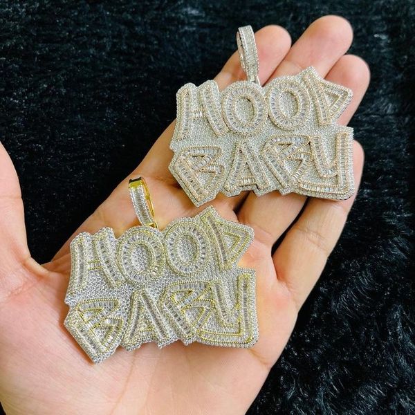 

necklaces 5a cubic zirconia cz iced out bling hip hop men jewelry two tone gold color full paved baby pendant necklace, Silver