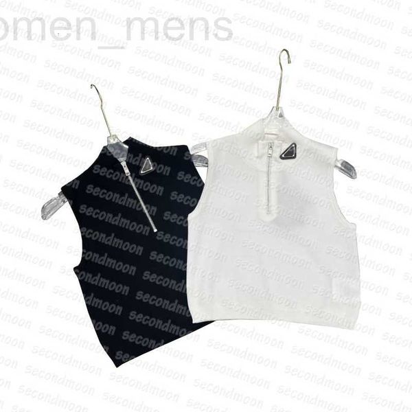 

women's tanks & camis designer half zipper knitmetal badge summer casual knitted tsleeveless knits t shirt izmy, White