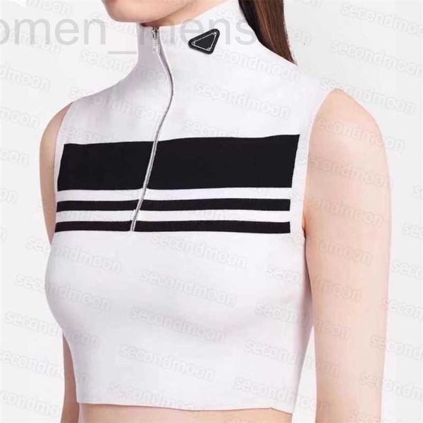 

women's knits & tees designer half zipper metal badge designer knitwear sleeveless breathable pullowomens knitted ox4h, White