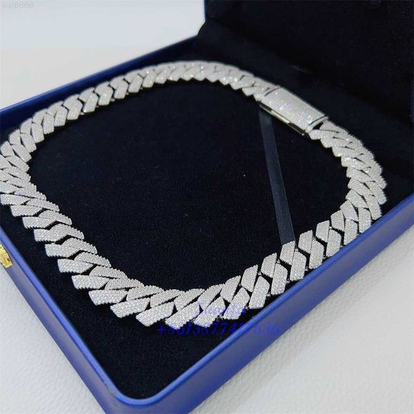 

pass diamond tester vvs diamond cuban link chain luxury 15m18mm 20mm 4 rows hip hop jewelry necklaces moissanite cuban necklace, Silver