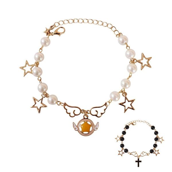 

bangle 10pcs/lot fashion women jewelry card captor sakura star wand cross imitation pearl bracelet, Black