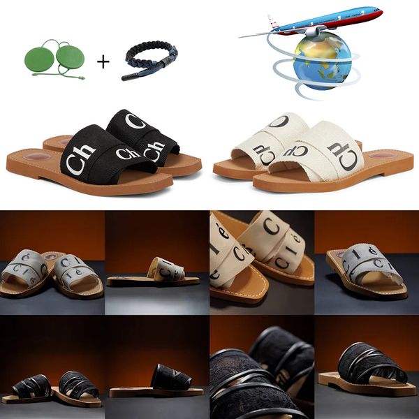 

slippers designer women woody flat mules sandals slides sail canvas white black women outdoor beach slipper shoes