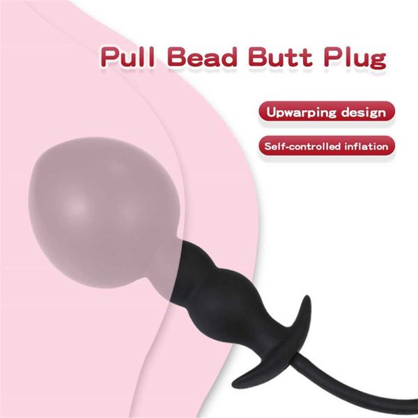 

expansion diameter 14cm inflatable dildo with 5 beads built-in silicone column huge butt plug ass dilator anal toy 50% online sale