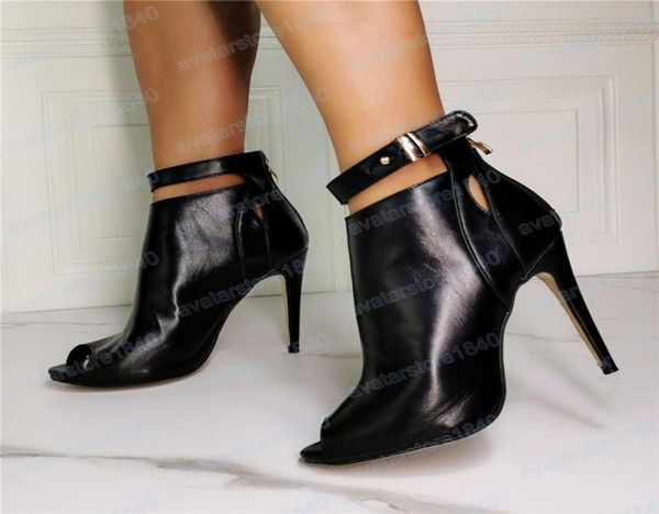 

women ankle boots high heels stiletto peep toe spring summer booties ladies black zapatos big size2432047
