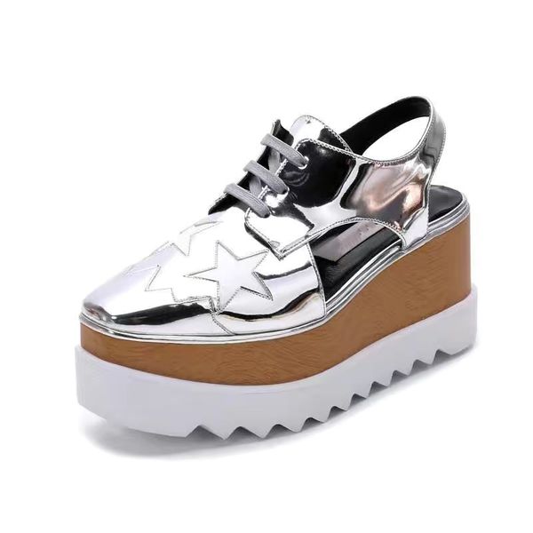 

star leather sandals square platform slope thick stella britt shoes women elyse brushed star slipper platform derbys wedge laceup fashion 02, Black