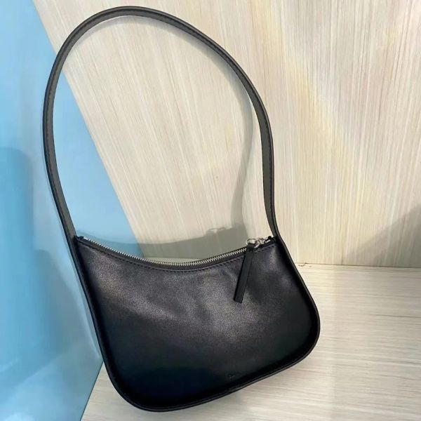 

the row half moon bag smooth leather women designer with flat shoulder strap curved zipper clutch tote suded lining underarm bags purse 90l9