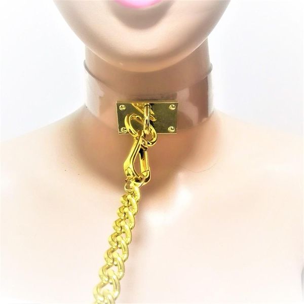 

necklaces harajuku handmade punk choker necklaces goldcolor clip chain rivet transparent leather torque rock collar lobster clasp, Silver