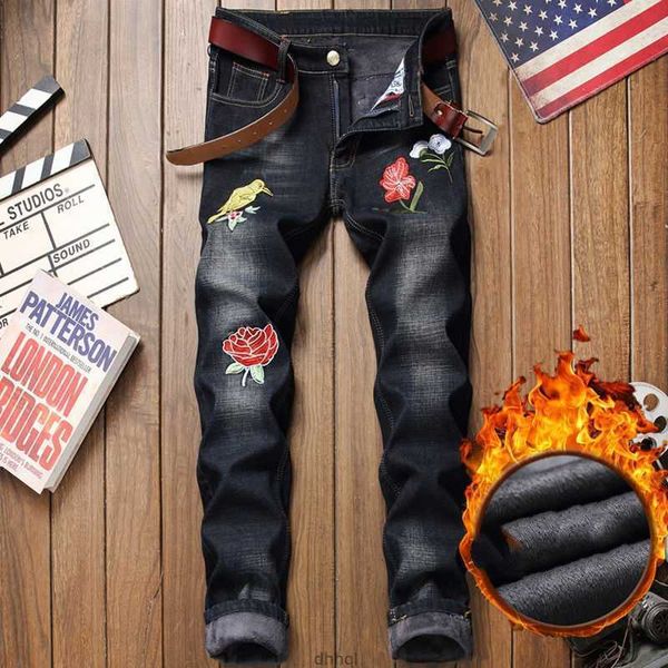 

denim designer hole jeans ripped for men size 28-38 40 autumn winter plus velvet hip hop punk streetwear trousers73ygyp3t, Blue