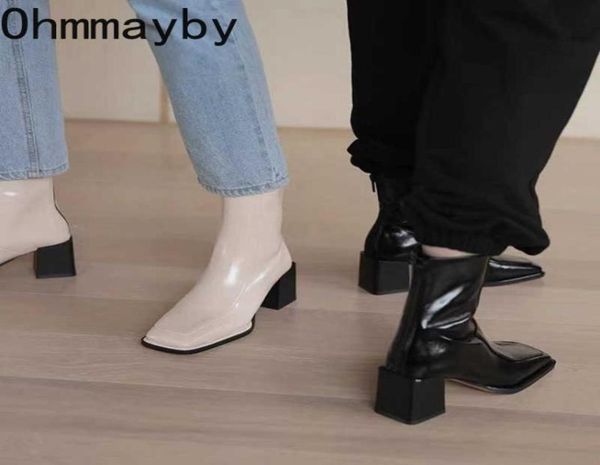 

boots 2022 new chelsea women ankle fashion square toe back zippers ladies elegant short high heel shoes pumps y22094386735, Black
