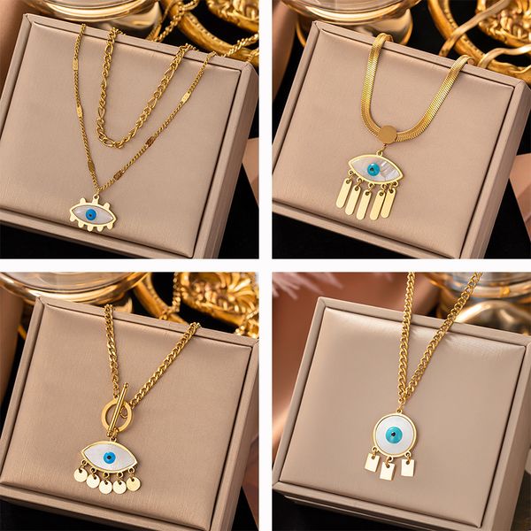 

bohemian style white shell evil eye necklace luxury 18k gold plated stainless steel jewelry for women gift, Silver