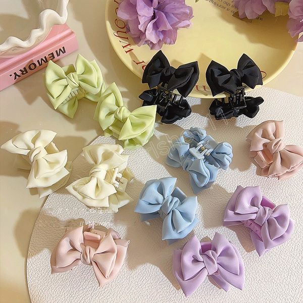 

2pc women sweet cream color small hair claws elegant hair clips satin bow hairpins girls side clip barrettes hair accessories, Slivery;white