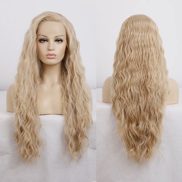 

blonde synthetic lace front wig glueless natural hairline loose curly wig for women synthetic lace wig blonde wigs daily, Black