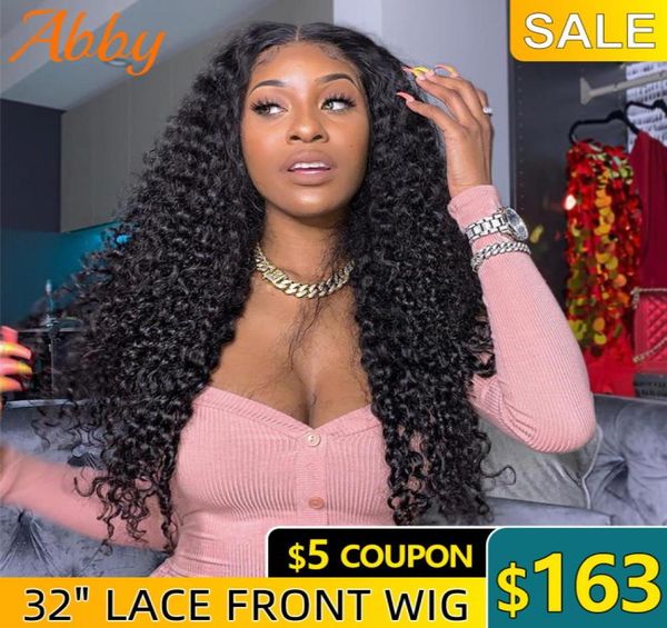 

black abby peruvian deep curly hd transparent lace frontal human hair for women 32inches water wave long3971284